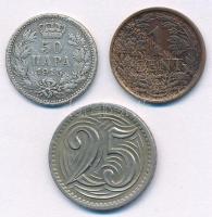 Szerbia 1915. 50p Ag "I. Péter" + Hollandia 1920. 1c Br + Csehszlovákia 1933. 25h Cu-Ni T:...