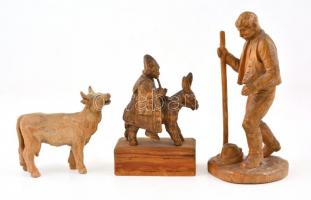 3 db faragott fa szobor, jelzés nélkül, jó állapotban, m: 11 és 21 cm között