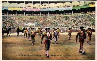 Corrida de Toros, Salida de la cuadrilla / Spanish folklore, bullfight, matadore. L. Roisin (Barcelona)