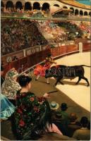 Estocada a volapie / Spanish folklore, bullfight, matadore. litho (cut)