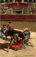 Caida de un picador / Spanish folklore, bullfight, matadore. litho (cut)