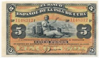 Kuba 1896. 5P perforált ívszéllel T:I  Cuba 1896. 5 Pesos with perforated sheet edge C:UNC Krause 48.c