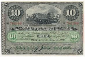 Kuba 1896. 10P hátlapon piros PLATA felülbélyegzés T:I  Cuba 1896. 10 Pesos with red PLATA overprint on reverse C:UNC Krause 49.d