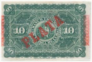Kuba 1896. 10P hátlapon piros "PLATA" felülbélyegzés T:I 
Cuba 1896. 10 Pesos with red &q...