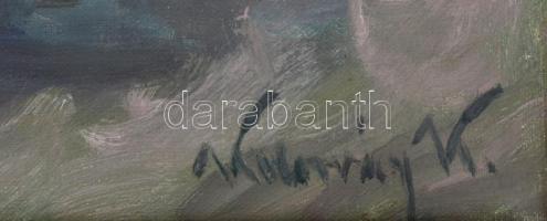 Kolozsváry Kamilló (1936-2008): Csíkós vágtázó lovakkal. Olaj, vászon, kis felületi sérüléssel, jelz...