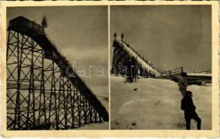 Volóc, Volovec, Volovets; síugrósánc, téli sport. Schönfeld Henrik kiadása. Foto Manduk / winter sport, ski jumping track (fl)