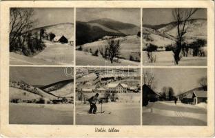 1940 Volóc, Volovec, Volovets; síterep, síelő, téli sport. Schönfeld Henrik kiadása. Márton Tilla felvételei / winter sport, ski, street view (fl)
