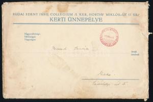 1932 Budai Szent Imre Collegium jótékonycélú kerti ünnepélyének meghívója, borítékkal,  makói lakos ...