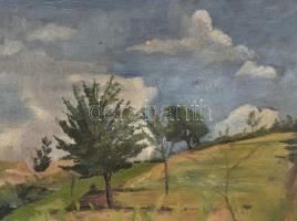 Farkas Béla (1895-1941): Zöldellő táj. Olaj, karton, jelzett, hátoldalán régi aukciós sorszám címkék...