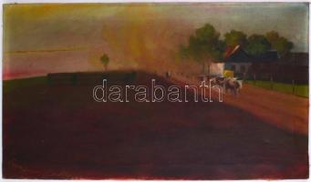 Olvashatatlan jelzéssel: Vonuló tehéncsorda (vázlat). Olaj, vászon, 40×70 cm