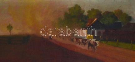 Olvashatatlan jelzéssel: Vonuló tehéncsorda (vázlat). Olaj, vászon, 40×70 cm