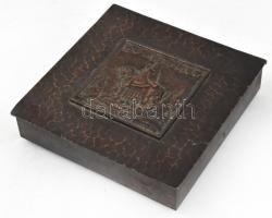 Iparművész réz dobozka, Budapest domborművel. 14x14 cm