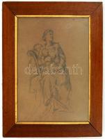 Liezen-Mayer Sándor (1839-1898): Anya gyermekével. Ceruza, papír, jelzett (keret által félig fedve),...