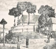 Csanády András (1929- ): Csíkszentdomokosi templom, rézkarc, papír, jelzett, 29,5×39,5 cm