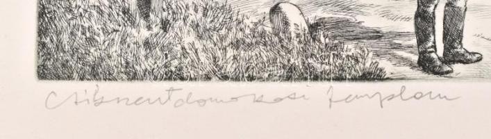 Csanády András (1929- ): Csíkszentdomokosi templom, rézkarc, papír, jelzett, 29,5×39,5 cm