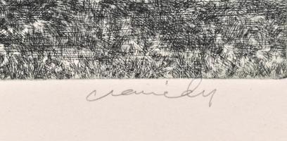 Csanády András (1929- ): Csíkszentdomokosi templom, rézkarc, papír, jelzett, 29,5×39,5 cm