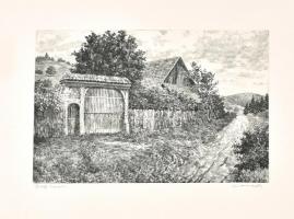 Csanády András (1929- ): Öreg kapu (Székelyföld), rézkarc, papír, jelzett, 19,5×29,5 cm