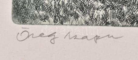 Csanády András (1929- ): Öreg kapu (Székelyföld), rézkarc, papír, jelzett, 19,5×29,5 cm