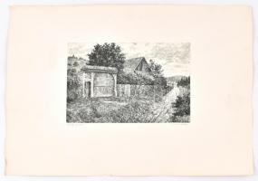 Csanády András (1929- ): Öreg kapu (Székelyföld), rézkarc, papír, jelzett, 19,5×29,5 cm