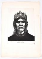Tassy Béla (1942-): III. Béla magyar király. Rézkarc, papír, jelzett, lap tetején és alján apró szakadásokkal, 39,5×29 cm