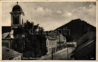 1939 Huszt, Chust, Khust; Masarykova ul. / utca, templom, vár. Bogatyrev kiadása / street view, church, castle (EK)