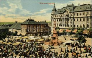 Pécs, Széchenyi tér, piac, Takarékpénztár, Tauszig Ármin üzlete