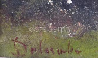 Datsinka jelzéssel, 2 db mű: Virágzó táj és Házak. Olaj, karton, díszes, kissé sérült keretben, 21,5...