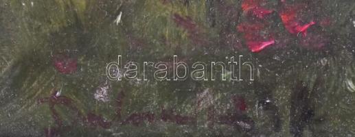 Datsinka jelzéssel, 2 db mű: Virágzó táj és Házak. Olaj, karton, díszes, kissé sérült keretben, 21,5...