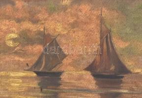 Christmann J 929 jelzéssel: Vitorlások. Olaj, karton,  sérült fa keretben, 22,5×40 cm