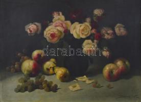 Sidelszki jelzéssel: Csendélet rózsákkal és gyümölcsökkel. Olaj, vászon, fa keretben, 60×80 cm