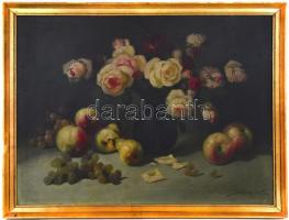 Sidelszki jelzéssel: Csendélet rózsákkal és gyümölcsökkel. Olaj, vászon, fa keretben, 60×80 cm