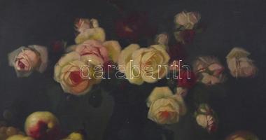 Sidelszki jelzéssel: Csendélet rózsákkal és gyümölcsökkel. Olaj, vászon, fa keretben, 60×80 cm