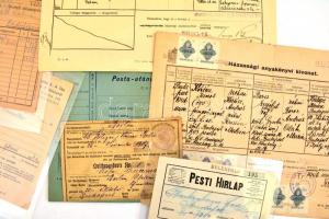 cca 1840-1910 régi okmányok, néhány térkép. Előfizetési igazolások, igazolványok, újságokkal kapcsol...
