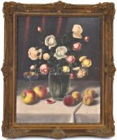 Szentgály Ferencz (?-?): Csendélet rózsákkal, almával és barackkal. Olaj, vászon, jelzett, díszes ne...