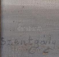 Szentgály Ferencz (?-?): Csendélet rózsákkal, almával és barackkal. Olaj, vászon, jelzett, díszes ne...