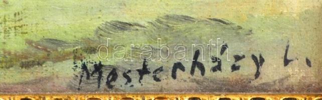 Mesterházy L. jelzéssel: Hegyek között. Olaj, karton, üvegezett fa keretben, 30x40cm