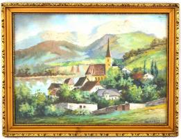 Mesterházy L. jelzéssel: Hegyek között. Olaj, karton, üvegezett fa keretben, 30x40cm