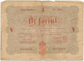1848. 5Ft Kossuth bankó vörösesbarna T:III fo., lyuk Adamo G109