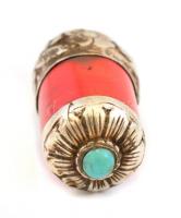 Ezüst(Ag) foglalatú korall és türkiz medál, jelzetlen, h: 4 cm, bruttó: 13,83 g