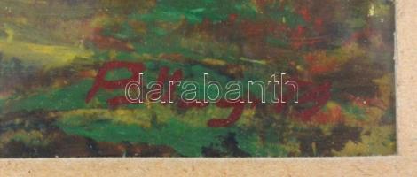 Pallagi Tamás (?-): Ősz Lillafüreden. Olaj, farost, üvegezett fa keretben, hátoldalán a művész autog...