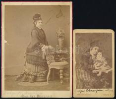 cca 1880-1900 2 db kabinetfotó és vizitkártya Veress Ferenc kolozsvári műterméből