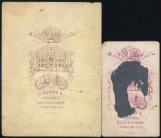 cca 1880-1900 2 db kabinetfotó és vizitkártya Veress Ferenc kolozsvári műterméből