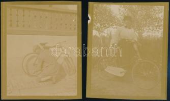 cca 1900 Kerékpáros hölgyek és urak, 5 db fotó, 9×11 cm