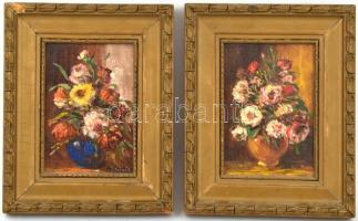 Herendi Gyula (Gávai Gáll 1926-), 2 db mű: Virágcsendélet. Olaj, fa, jelzett, sérült fa keretben, 25...