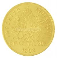 Ausztria 1892. 8Fl / 20Fr Au "Ferenc József" utánveret (6,45g/0.900) T:1-
Austria 1892. 8...