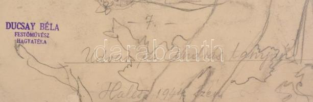 Ducsay Béla(1893-1967): Parasztudvar állatokkal. Szén, papír, papírra kasírozva jelzett, hátoldalán ...