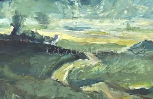 Jelzés nélkül: Expresszív táj. Olaj, farost, 42×60 cm