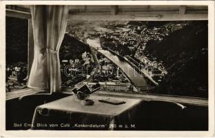 1936 Bad Ems, Blick vom Café Konkordiaturm 265 m ü. M. / view from Café Konkordiaturm. Verlag Fotohaus Mehlmann