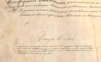 1906 Szamosújvár Minorich Albert utolsó főszolgabírójának politikatudományi oklevele sérült pecsétte...