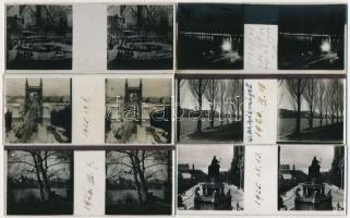 cca 1920-1930 Budapest, Üveg sztereó képek 9 db feliratozott: Vár, Erzsébet híd, Margitsziget. 11x4,3 cm